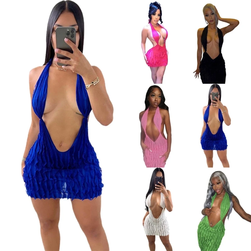 Womens Short Summer Dresses Sleeveless Backless Halter Neck Ruffle Mini Cocktail Dress Backless Vestidos P8DB
Womens Short Summer Dresses Sleeveless Backless Halter Neck Ruffle Mini Cocktail Dress Backless Vestidos P8DB