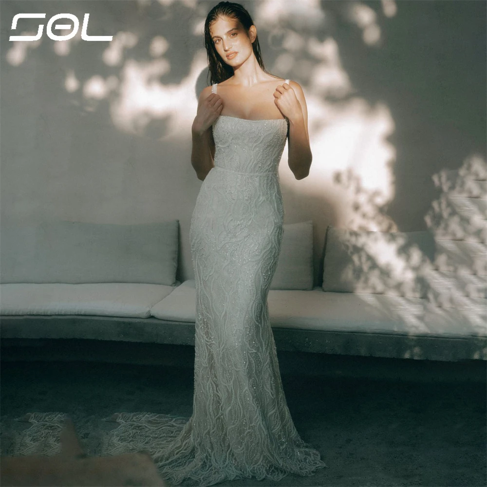 Sol Simple Spaghetti Straps Mermaid Wedding Dress BOHO Sleeveless Backless Satin Ball Gowns Sweep Train Vestido De Novia 
Sol Simple Spaghetti Straps Mermaid Wedding Dress BOHO Sleeveless Backless Satin Ball Gowns Sweep Train Vestido De Novia