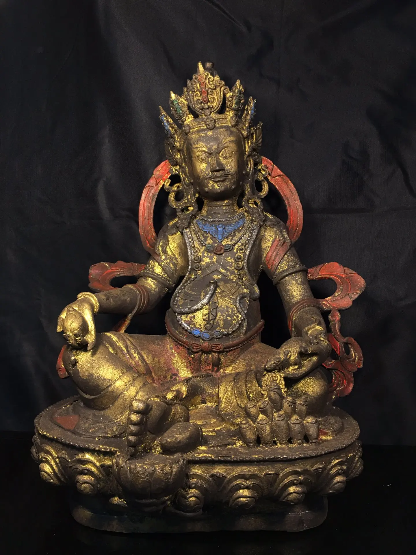 18"Tibetan Temple Collection Old Bronze Gilded Cinnabar Yellow Jambhala God of Wealth Sitting Buddha Worship Hall Town house
18"Tibetan Temple Collection Old Bronze Gilded Cinnabar Yellow Jambhala God of Wealth Sitting Buddha Worship Hall Town house