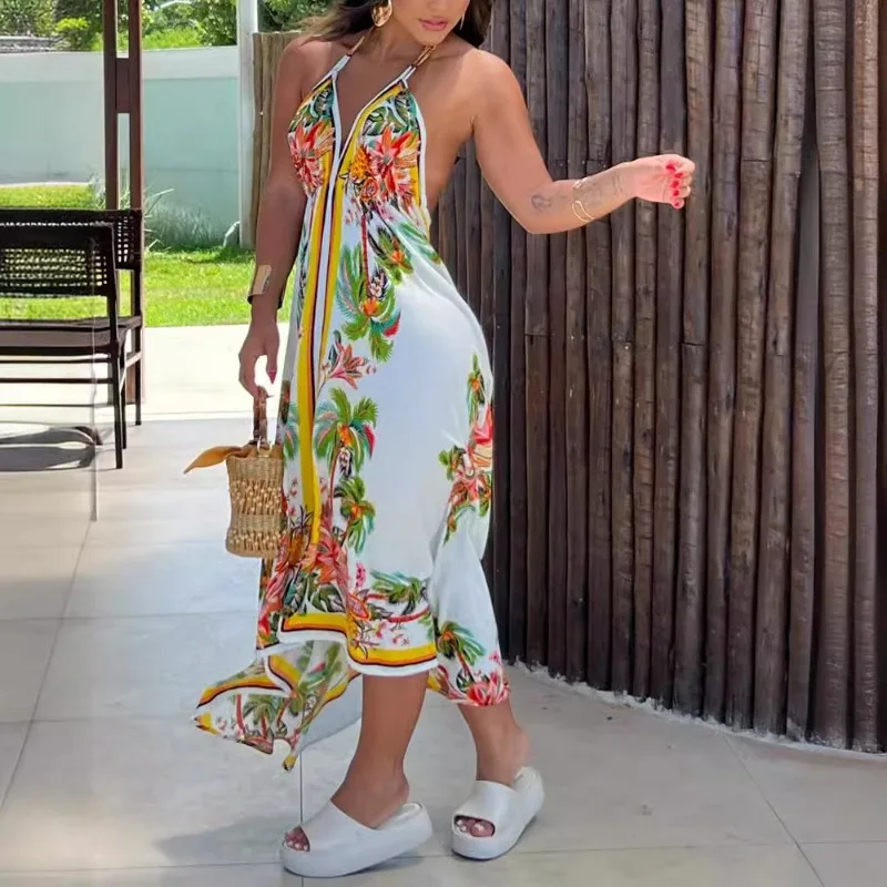 2024 Summer New Women's Clothing Sling Tropical Floral Printed V-neck Backless Irregular Dress
2024 Summer New Women's Clothing Sling Tropical Floral Printed V-neck Backless Irregular Dress
