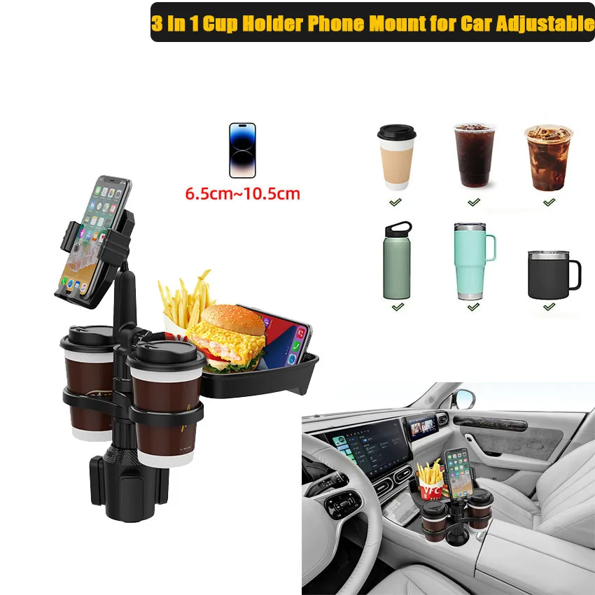 3 In 1 Cup Holder Phone Mount for Car Adjustable Car Food Tray Expander with 360° Rotation Tray for Car Accesssories 
3 In 1 Cup Holder Phone Mount for Car Adjustable Car Food Tray Expander with 360° Rotation Tray for Car Accesssories