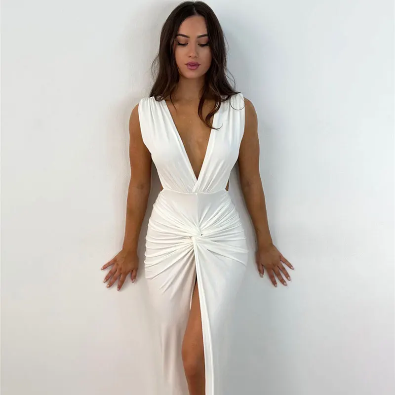 2023 Elegant Ruched Long Even Dresses Sexy Backless Bodycon Summer Robe Fashion V Neck Hight Slit Women Party Maxi Dress
2023 Elegant Ruched Long Even Dresses Sexy Backless Bodycon Summer Robe Fashion V Neck Hight Slit Women Party Maxi Dress