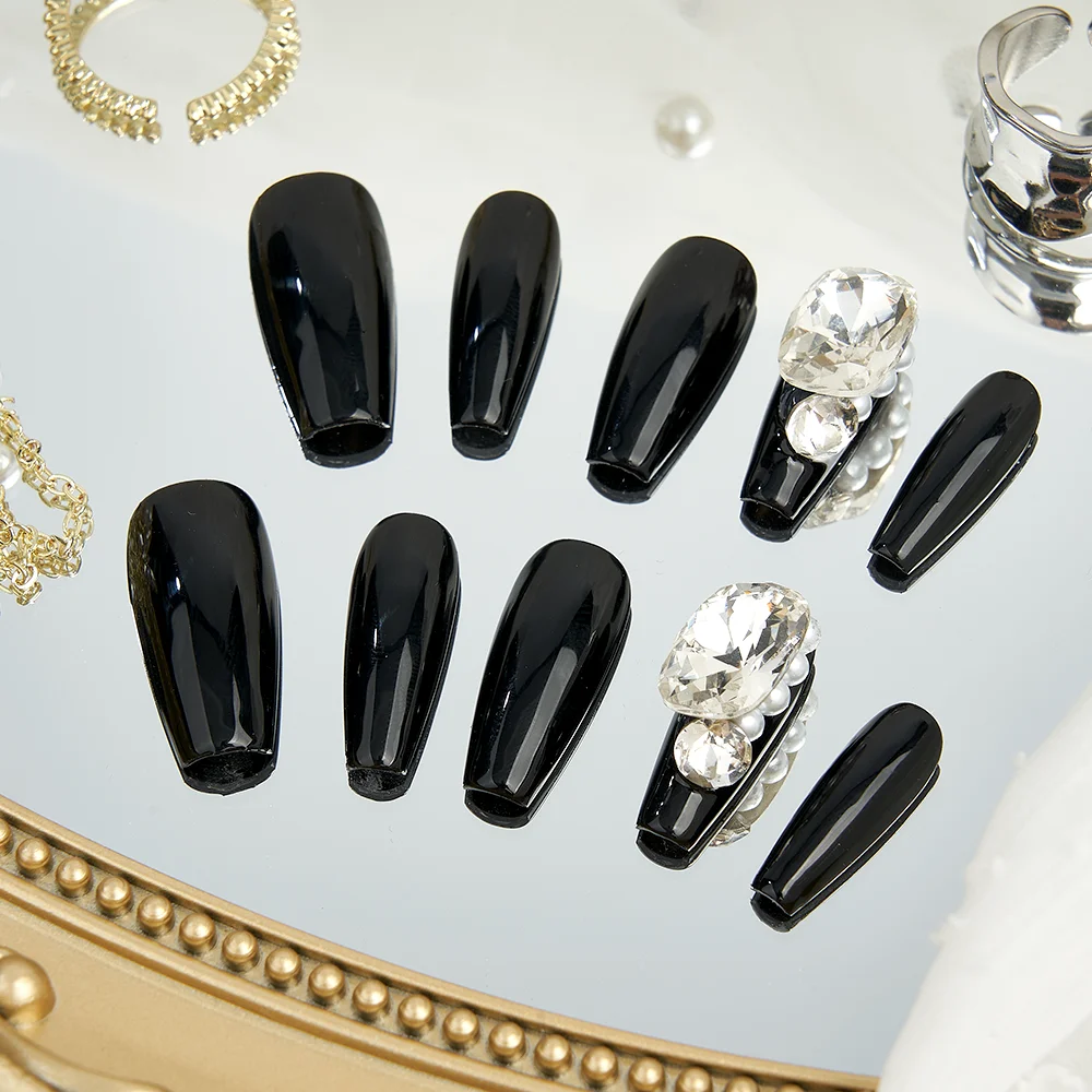 Press On Nails 10pcs Luxury Handmade Black Fake Nails Heart Rhinestone Stick On Nails False Nails For Women And Girls
Press On Nails 10pcs Luxury Handmade Black Fake Nails Heart Rhinestone Stick On Nails False Nails For Women And Girls
