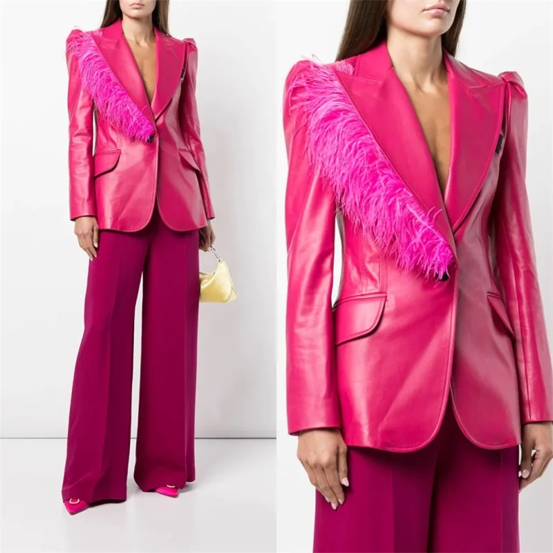 1 Piece Rose Red Fashion Casual Women Suits Leather Jacket + Feather Blazer One Button Formal Prom Evening Dress Custom Made
1 Piece Rose Red Fashion Casual Women Suits Leather Jacket + Feather Blazer One Button Formal Prom Evening Dress Custom Made