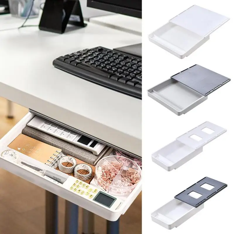 

Under Desk Drawer Self-Adhesive Slide-out Drawer Type Storage Box No Drill Student Stationery Box For Home Office Organization