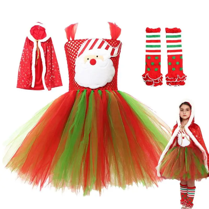 

Little Girl Tutu Dresses Girls Red Christmas Dresses Red Stage Dress Sleeveless Santa Fluffy Dress With Cape Cosplay Costume