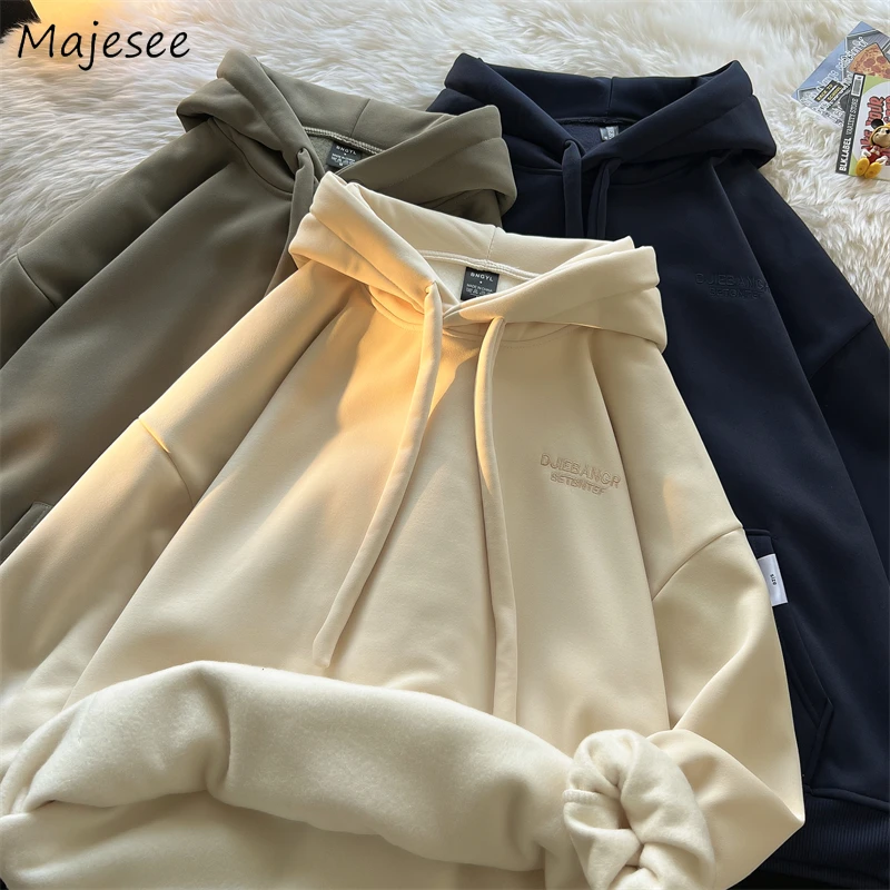 

Hooded Hoodies Men Plus Velvet Thicker Keep Warm Winter Autumn Loose Casual Long Sleeve Coats Couples Letter Printed Pockets