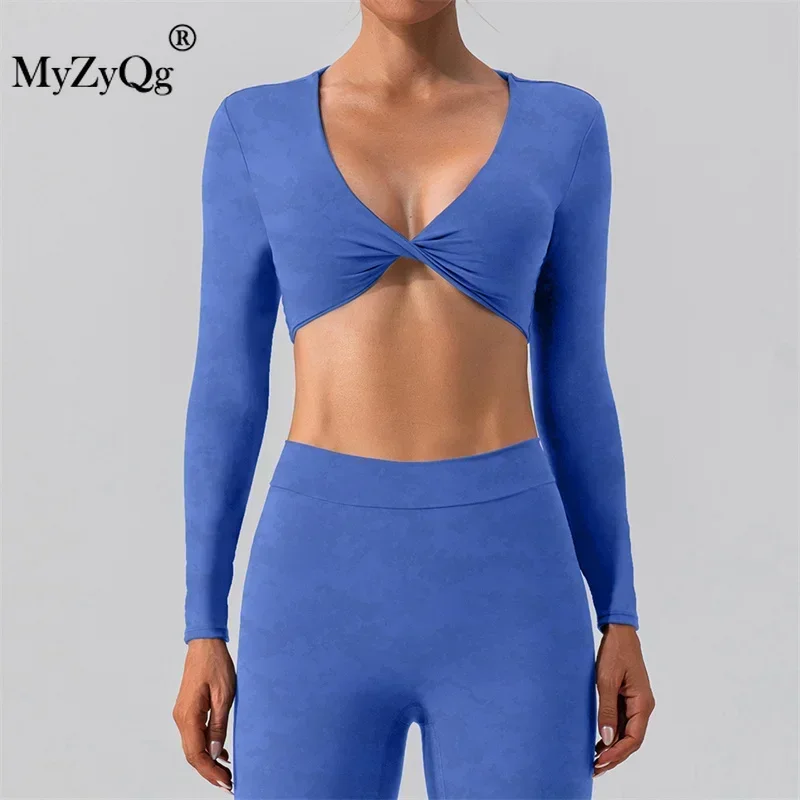 

MyZyQg Sexy Tight Long Sleeve Women Yoga T-shirts Clothes Outdoor Quick Drying Sports Running Nude Fitness Cropped Top
