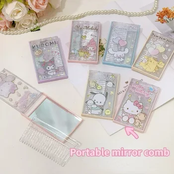 Kawaii Sanrio Hello Kitty MyMelody Kuromi Cinnamoroll Portable Mirror Comb Cute Foldable Student Vanity Mirror Girls Makeup Tool