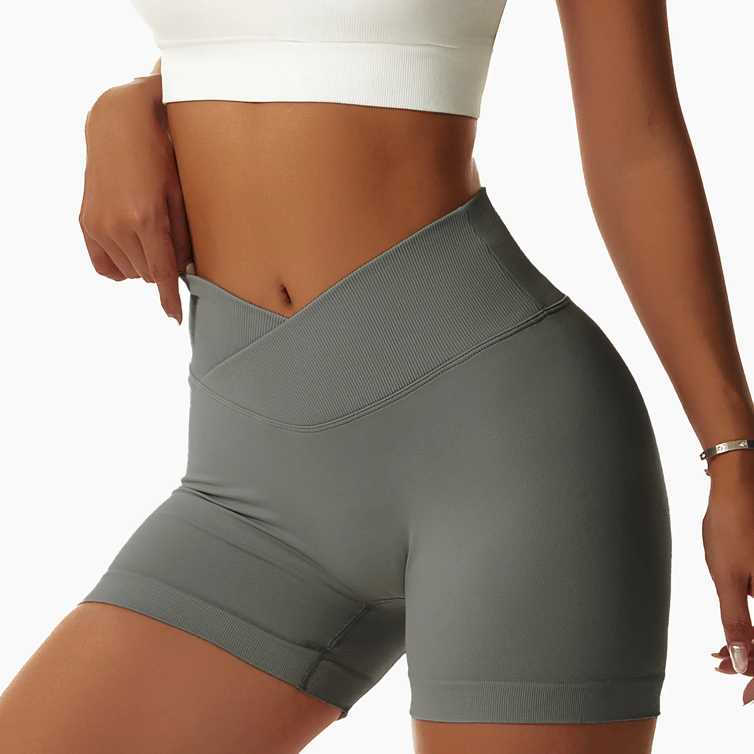 

SALSPOR V-Wasit Yoga Shorts Seamless Fitness Pants Peach Butt Lift Sportspants Stretchy Women Solid Short Sexy Gym Clothing