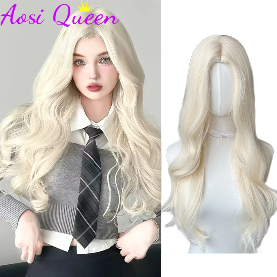 

AOSI Synthetic Platinum wig Women's Long Hair Lolita Wig Middle Parted Natural Fluffy Long Curly Hair Daily Party Cos Wig