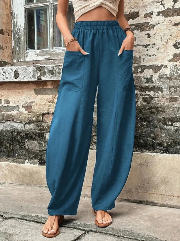 Women's Long Pants Casual Fashion Spring Summer Solid Color Pocket Elastic Waist Oversized Loose Trousers Female
Women's Long Pants Casual Fashion Spring Summer Solid Color Pocket Elastic Waist Oversized Loose Trousers Female