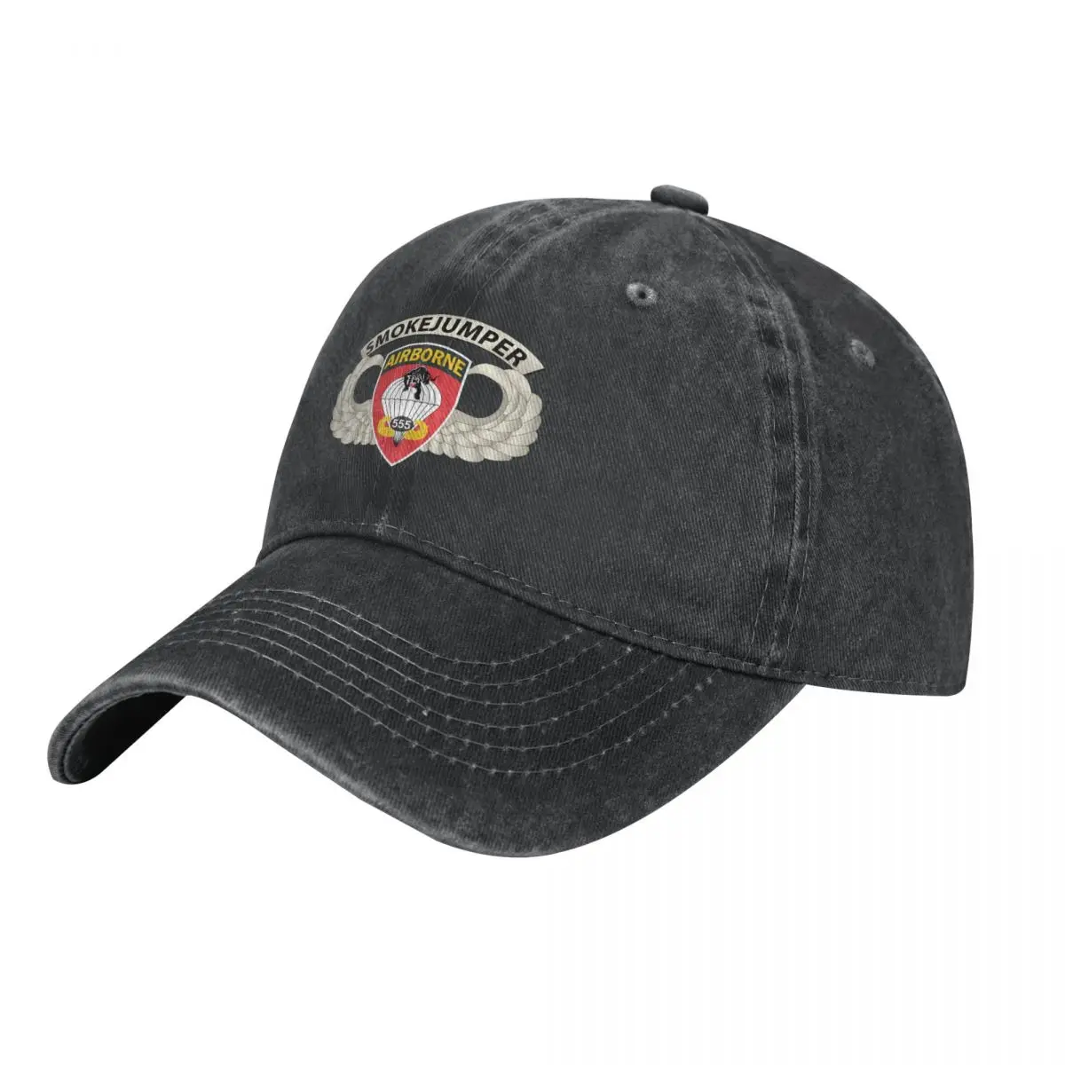 

Army - Airborne Badge - 555th Parachute Infantry Bn - SSI w SmokeJumper Tab X 300 Cowboy Hat Custom Cap Female Men's