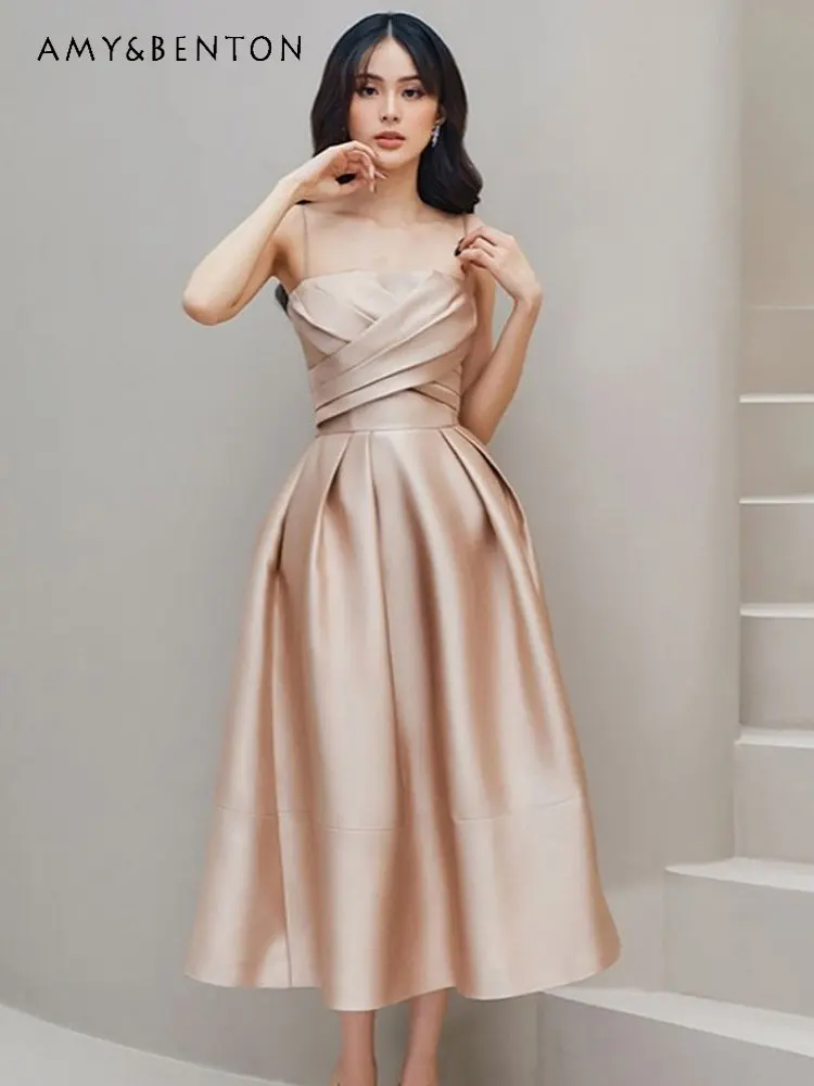 Light Luxury Satin Suspender Dress Women's Elegant Fashion Niche Cross Pleated Dress Large Swing Mid-length Evening Dress
Light Luxury Satin Suspender Dress Women's Elegant Fashion Niche Cross Pleated Dress Large Swing Mid-length Evening Dress