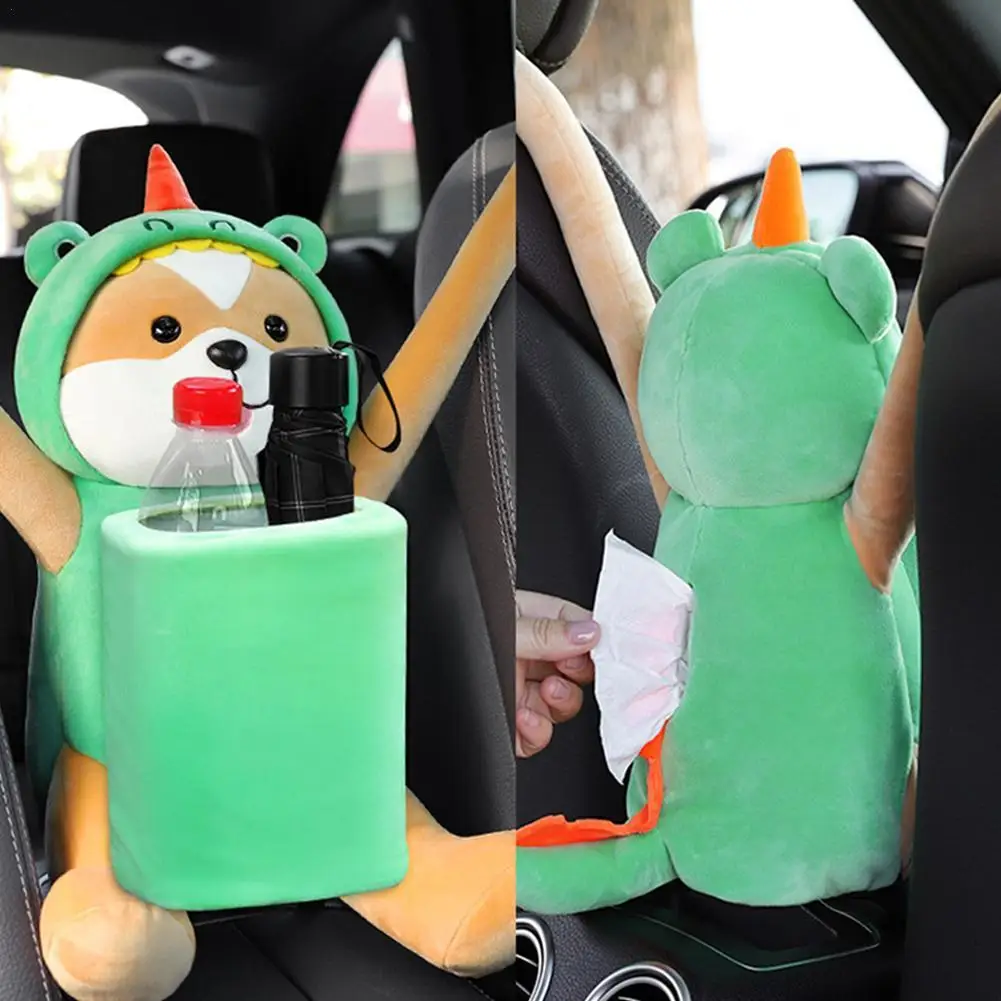 

2 IN 1 Car Tissue Holder and Car Trash Cabin Cartoon Waterproof Car Tissue Box with Car Garbage Car Interior Decoration Product