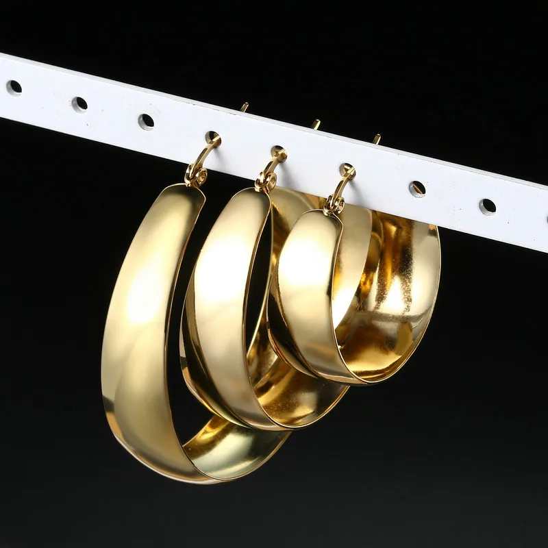 Boucles d'oreilles larges en acier inoxydable pour femmes, grandes boucles d'oreilles rondes en métal, bijoux en acier titane, accessoires de fête, cadeau 4