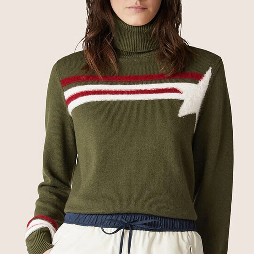 

NIGO Women's Spring And Autumn Colored Stripe Star Embroidery Fitted Long Sleeved High Neck Cashmere Sweater Ngvp #nigo7267
