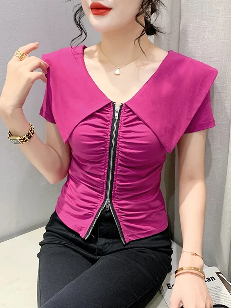 Winsleter Summer European Clothes Tshirt Short Sleeve Elastic Tees Women Sexy Sailor Collar Two Zipper Slim Tops New 2023T35755M
Winsleter Summer European Clothes Tshirt Short Sleeve Elastic Tees Women Sexy Sailor Collar Two Zipper Slim Tops New 2023T35755M