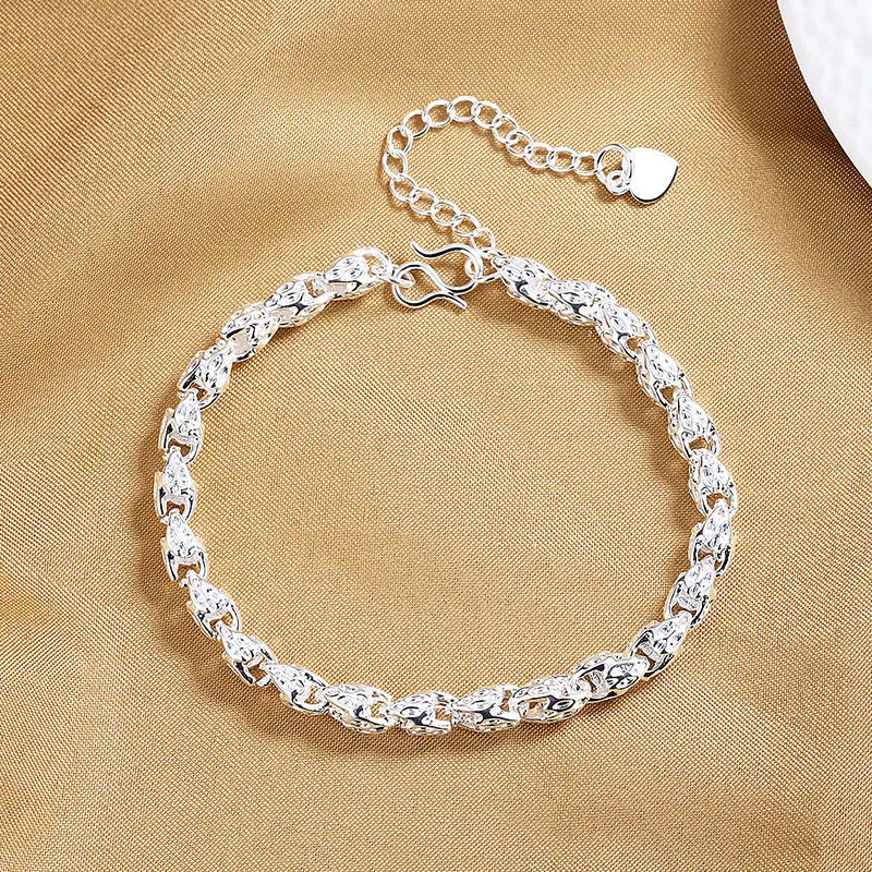 

S925 Sterling Silver 8 Inches Openwork Dragon Head Bracelet For Women Fashion Wedding Jewelry Charm Party Favor