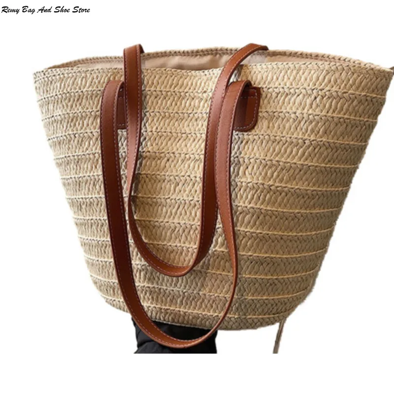 

Women Braided Basket Clutches Top-handle Bags Large Straw Portable Shoulder Bag Summer Beach Party Purses Shopper Satchel Female