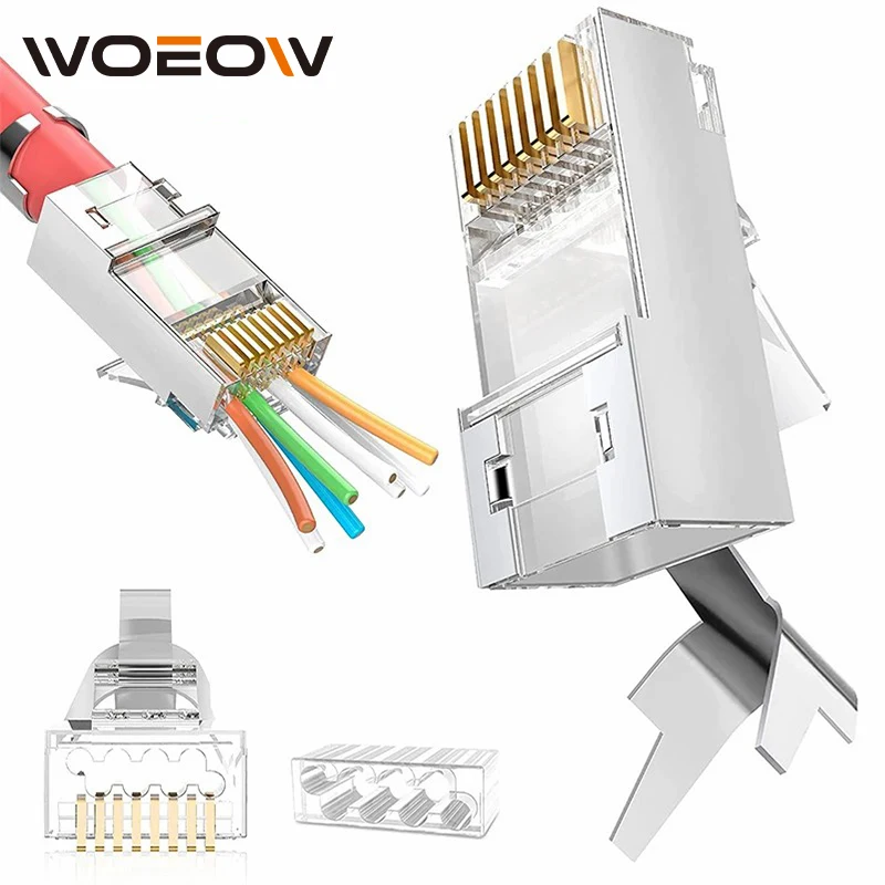 Проходные разъемы WoeoW RJ45 Cat6A Cat7-3-зубчатые 8P8C 50U Позолоченные модульные штекеры для передачи данных
Проходные разъемы WoeoW RJ45 Cat6A Cat7-3-зубчатые 8P8C 50U Позолоченные модульные штекеры для передачи данных