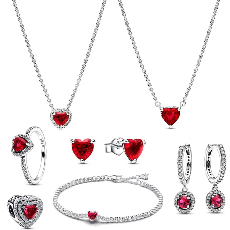 925 sterling silver shiny red gemstone heart earrings, rings, necklaces, pendants for women's fashionable luxury jewelry sets
925 sterling silver shiny red gemstone heart earrings, rings, necklaces, pendants for women's fashionable luxury jewelry sets