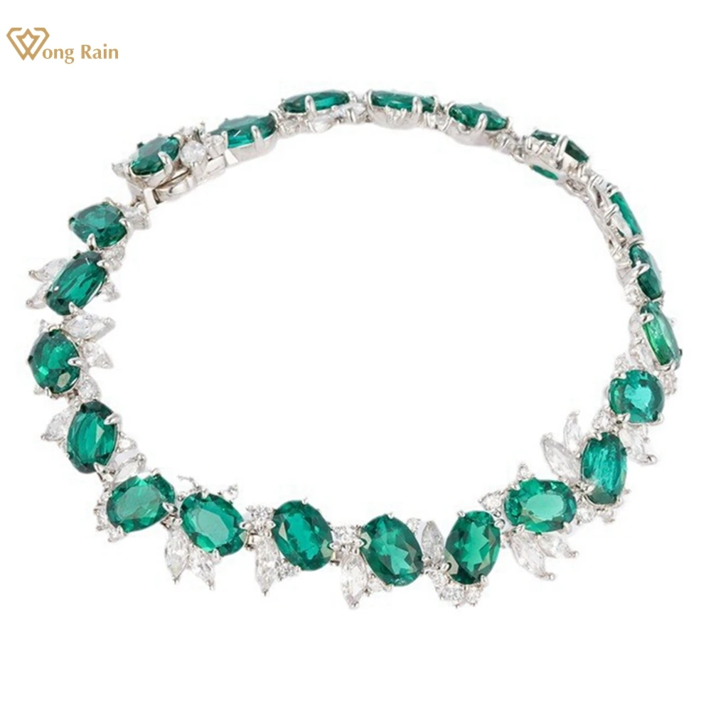 

Wong Rain Luxury 925 Sterling Silver 5*7 MM Oval Cut Emerald Ruby Sapphire High Carbon Diamond Gemstone Bracelets Bangle Jewelry
