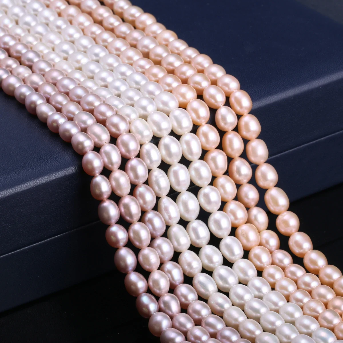 

Natural Freshwater Cultured Pearls Beads Rice Shape 100% Natural Pearls for Jewelry Making DIY Strand 13 Inches Size 7-7.5mm