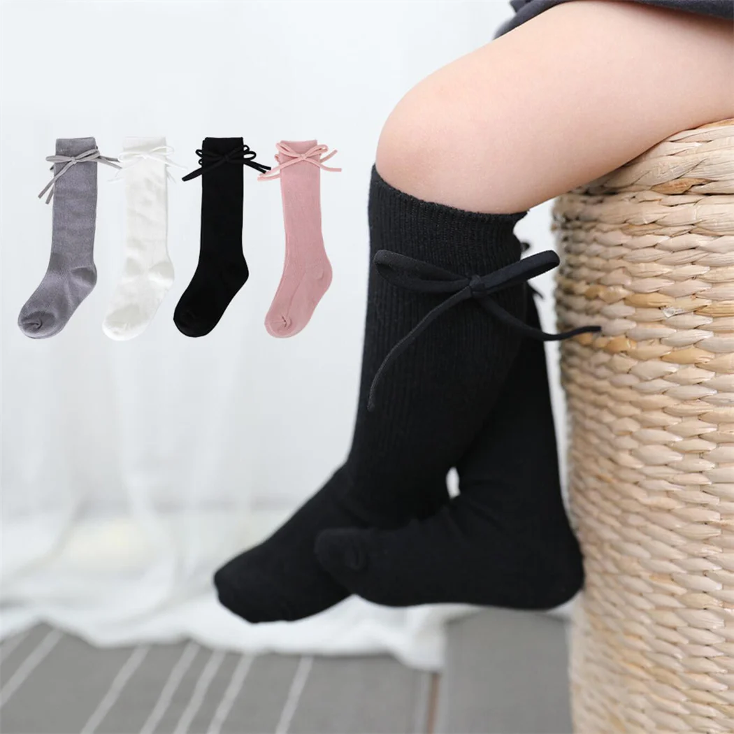 

Elegant Princess Girl Knee High Bowknot Socks Spring Fall Cotton Ribbed Infant Kids Long Socks Toddler Tube Socks Children Meias