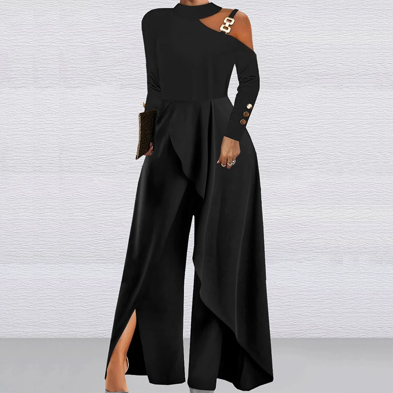 Spring Halter One Shoulder Buckle Straps Jumpsuit Women Elegant Hollow Office Playsuit Romper Autumn Wide Leg Hem Pants Overalls
Spring Halter One Shoulder Buckle Straps Jumpsuit Women Elegant Hollow Office Playsuit Romper Autumn Wide Leg Hem Pants Overalls
