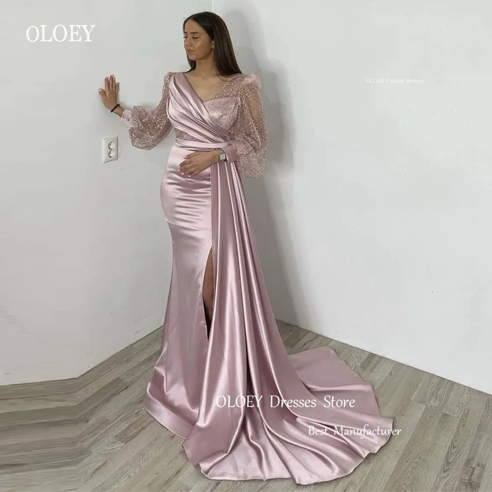 OLOEY Glitter Blush Pink Mermaid Evening Dresses Glitter Long Sleeves V Neck Split Arabic Women Prom Gowns Formal Party Dress
OLOEY Glitter Blush Pink Mermaid Evening Dresses Glitter Long Sleeves V Neck Split Arabic Women Prom Gowns Formal Party Dress