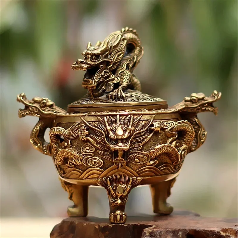 

Qianlong Imperial Incense Burner Pure Copper Antique Ornaments Plate Dragon New Bronze Collection Sandalwood Home Decorations