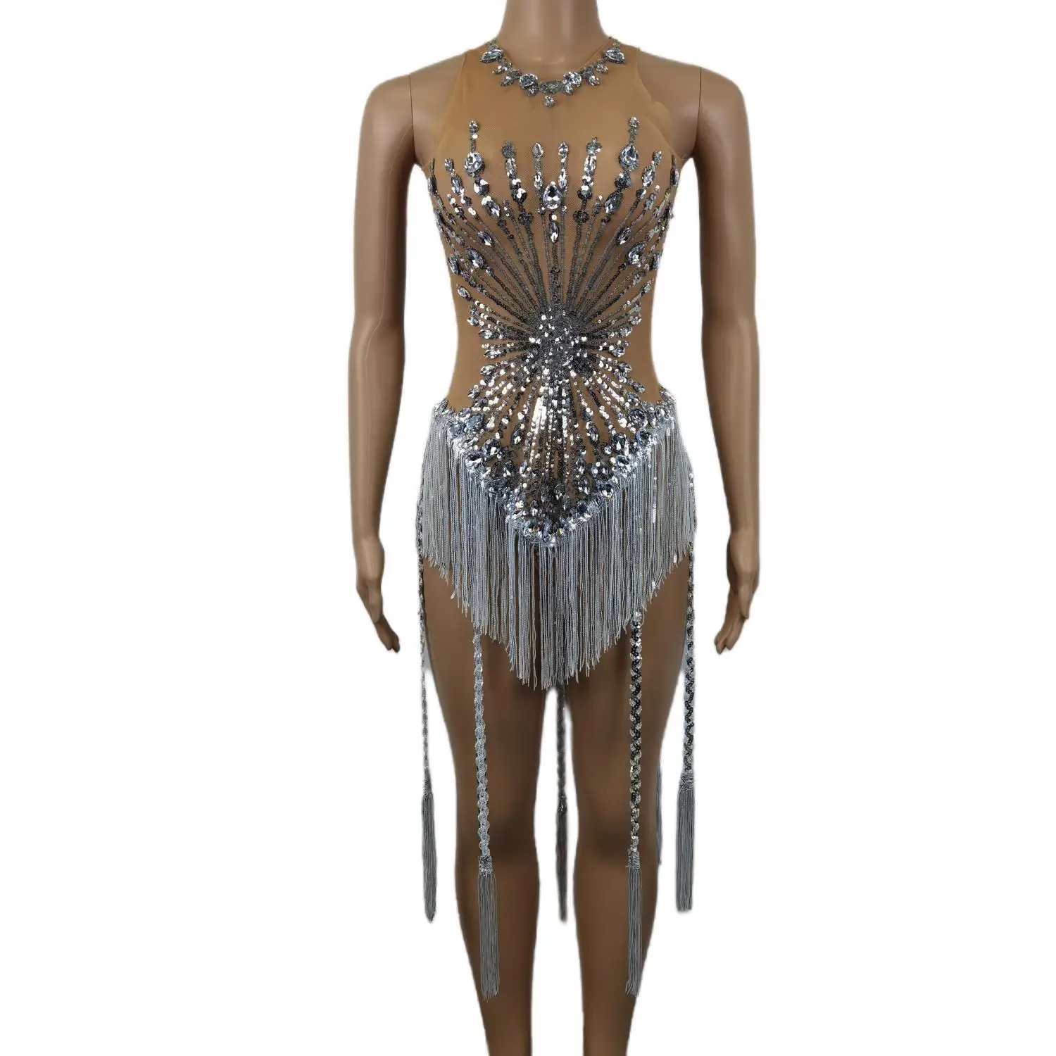 Sparkly Rhinestones Sequins Fringes Leotard Women Sexy Mesh Transparent Performance Dance Costume Stage Wear Club Outfit Shuihua
Sparkly Rhinestones Sequins Fringes Leotard Women Sexy Mesh Transparent Performance Dance Costume Stage Wear Club Outfit Shuihua