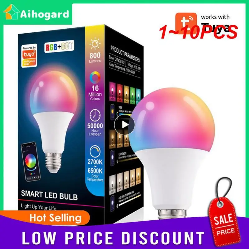 

1~10PCS Tuya Smart Led Bulb Light 10W Bluetooth Lamp E27/B22 RGBW Led Lamp Color Changing Lampada RGB+CCT Decor Home AC85-265V