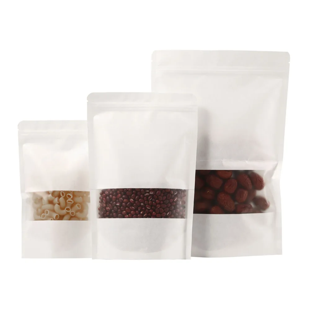 White Paper Bag 100pcs Stand Kraft Paper Zip Lock Bags with Matte Clear Window / Zipper Self Sealing Snacks Food Packing Pouches
White Paper Bag 100pcs Stand Kraft Paper Zip Lock Bags with Matte Clear Window / Zipper Self Sealing Snacks Food Packing Pouches