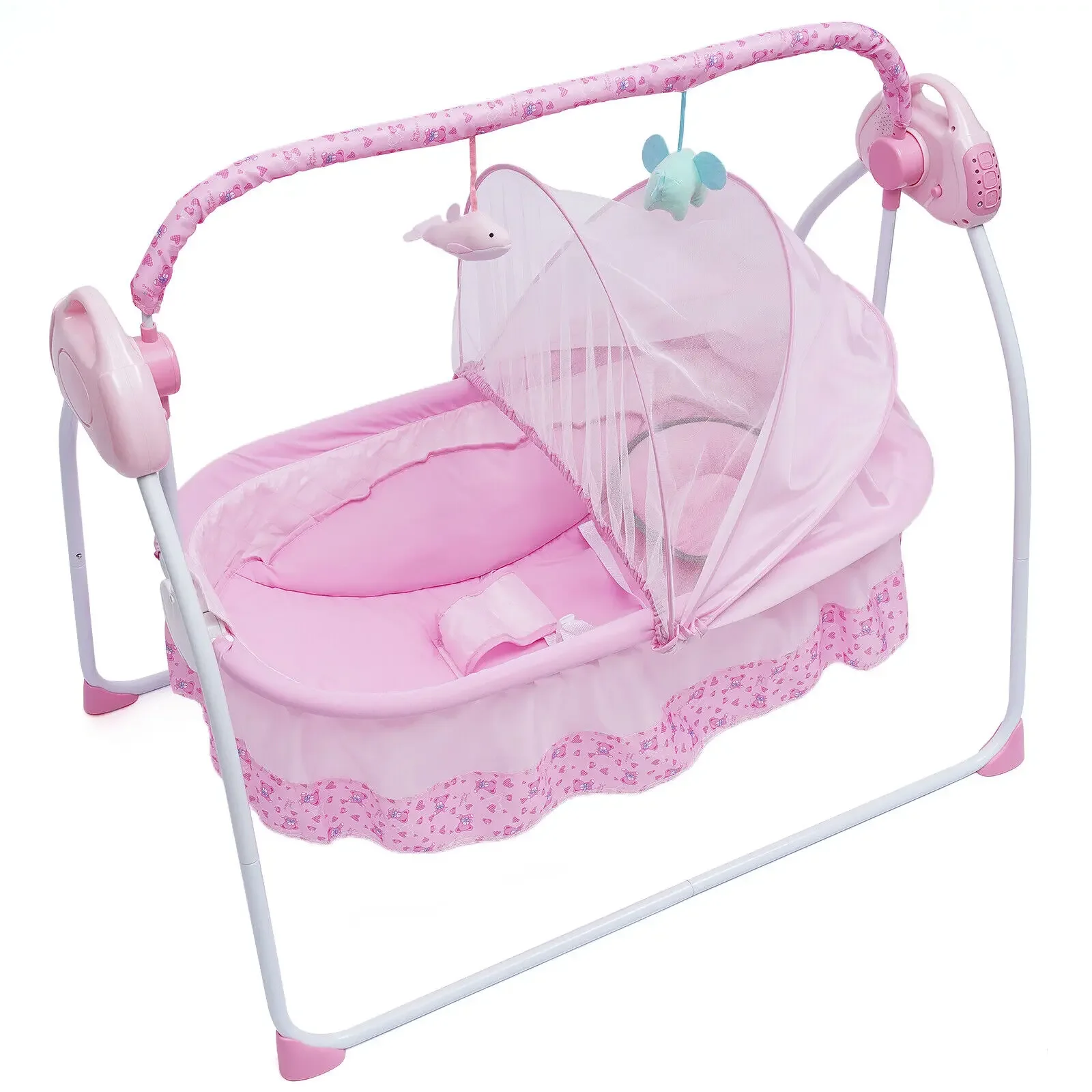 

Electric Baby Crib Cradle Infant Bed Sleeping Auto-Swing Rocking Chair Bassinet For Babies 0-18 Months Pink