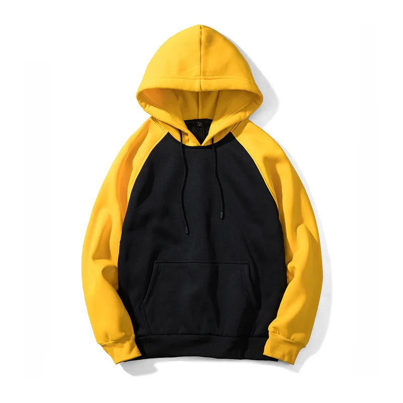 

Толстовка мужская свободного покроя, кофта с капюшоном, флисовая, черная/желтая, в стиле пэчворк, уличная одежда, Y2k, осень