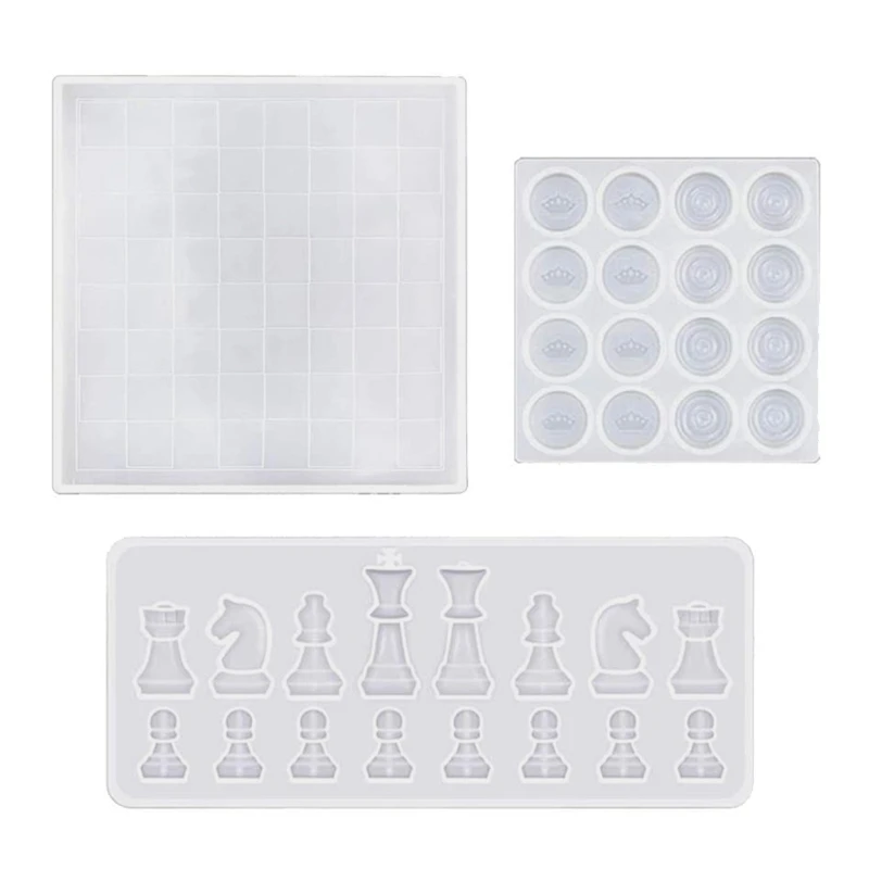 

3 Pcs Crystal Epoxy Resin Mold International Chess Board Chess Pieces Silicone Mould Set DIY Handmade Crafts Tool