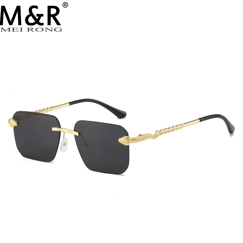 

2023 New Men's Frameless Sunglasses Fashion Square Personalized Snake Shaped Metal Frame Retro Simple And Exquisite Sunnies