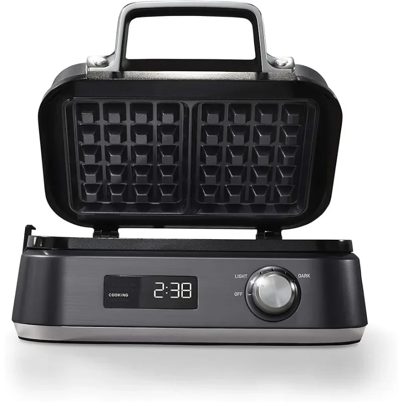 

Intellicrisp Belgian Waffle Maker with LED Display Timer and Ceramic Cooking Plates, Makes 2 Waffles, Dark Stainless Steel