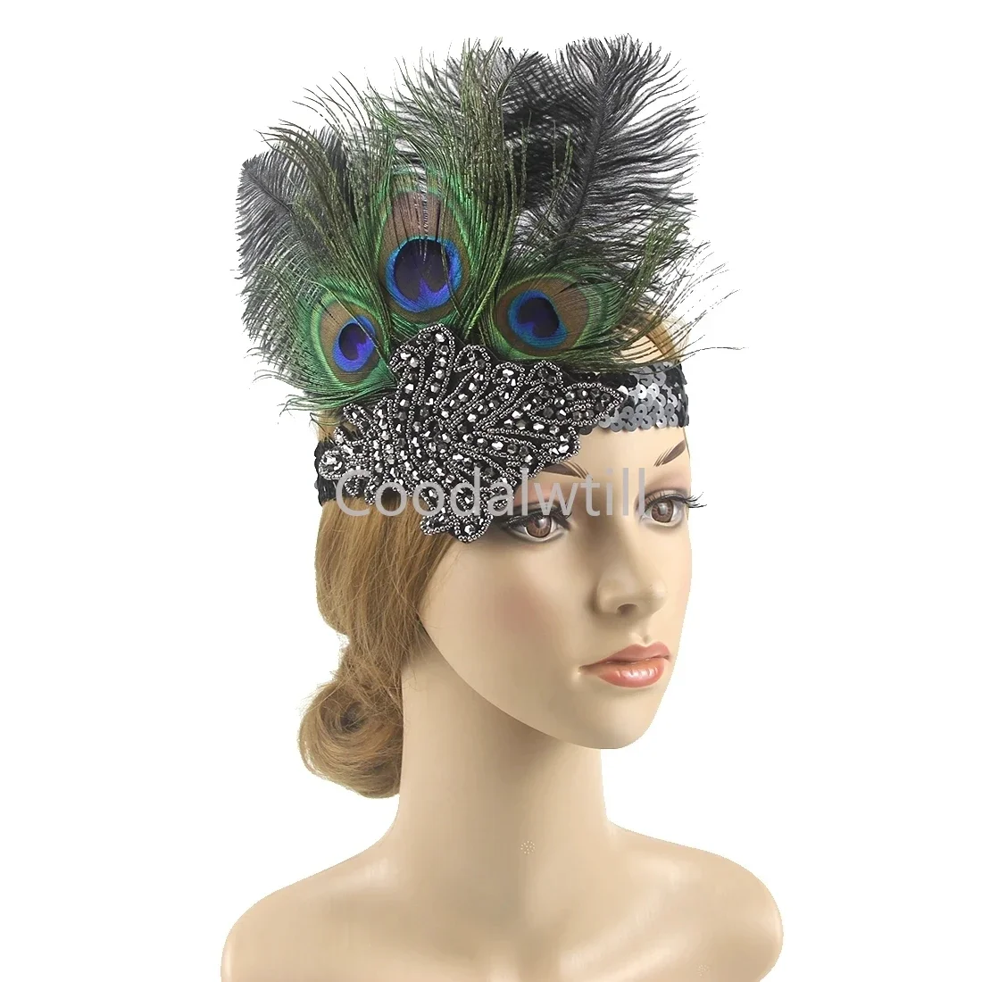 

Peacock Feather 1920s Headband Women1920s Flapper Gatsby Party Beaded Showgirl Headpiece Feather Elastic Hair Band Headdress