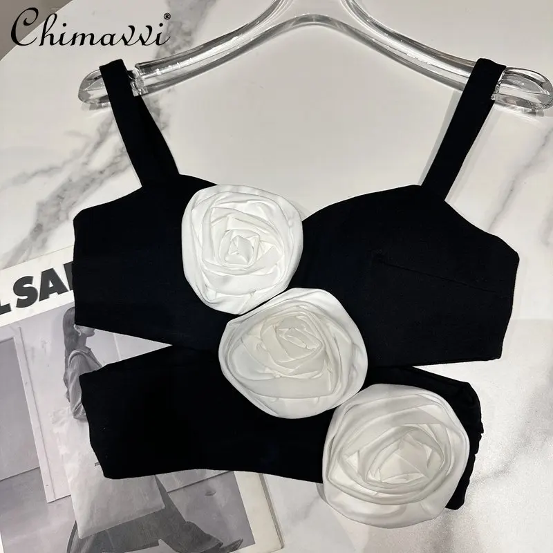 

Three-Dimensional Flower Cutout Sexy Vest Camisole Female 2023 Summer New Black Vest Crop Top Women Korean Fashion Clothing