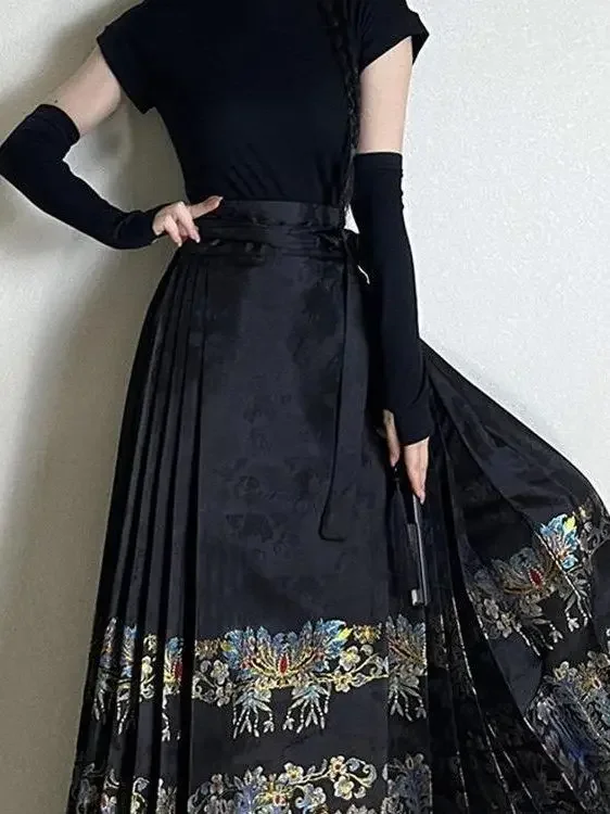 Chinese Style Traditional Pleated Skirt For Women Black Mamianqun Hanfu Thin Fashion All-match DIY Lace-up Long Skirts Womenwear
Chinese Style Traditional Pleated Skirt For Women Black Mamianqun Hanfu Thin Fashion All-match DIY Lace-up Long Skirts Womenwear