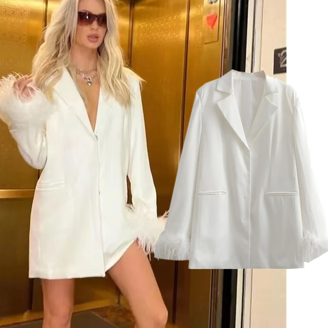 Dave&Di Fahsion Jacket Vintage Feather In Sleeve Pure White Loose Long Blazers Women
Dave&Di Fahsion Jacket Vintage Feather In Sleeve Pure White Loose Long Blazers Women