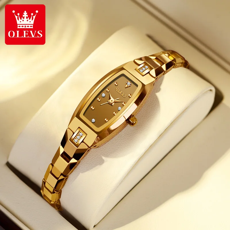 

OLEVS Quartz Watch for Women Luxury Tungsten Steel Waterproof Elegant Golden Women's Wristwatches Bracelet Gift Set Reloj Mujer