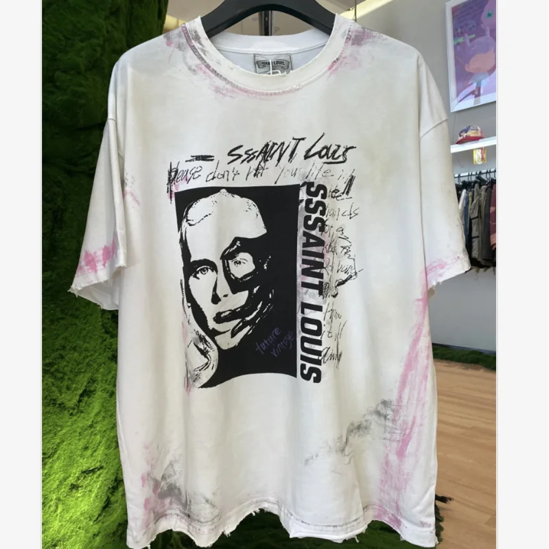 Tie-dye White Head Print T-shirt Mens Womens Best Quality Short Sleeve Hole Broken Design Oversized Casual T Shirt Tops
Tie-dye White Head Print T-shirt Mens Womens Best Quality Short Sleeve Hole Broken Design Oversized Casual T Shirt Tops