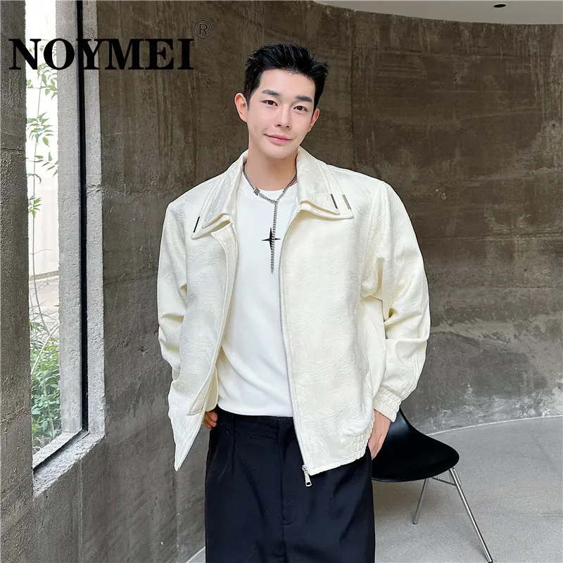 

NOYMEI Jacquard Fabric Short Coat Doublec Turn-down Collar 2024 Spring Men's Chic Niche Deisgn Solid Color Zipper Jacket WA4070