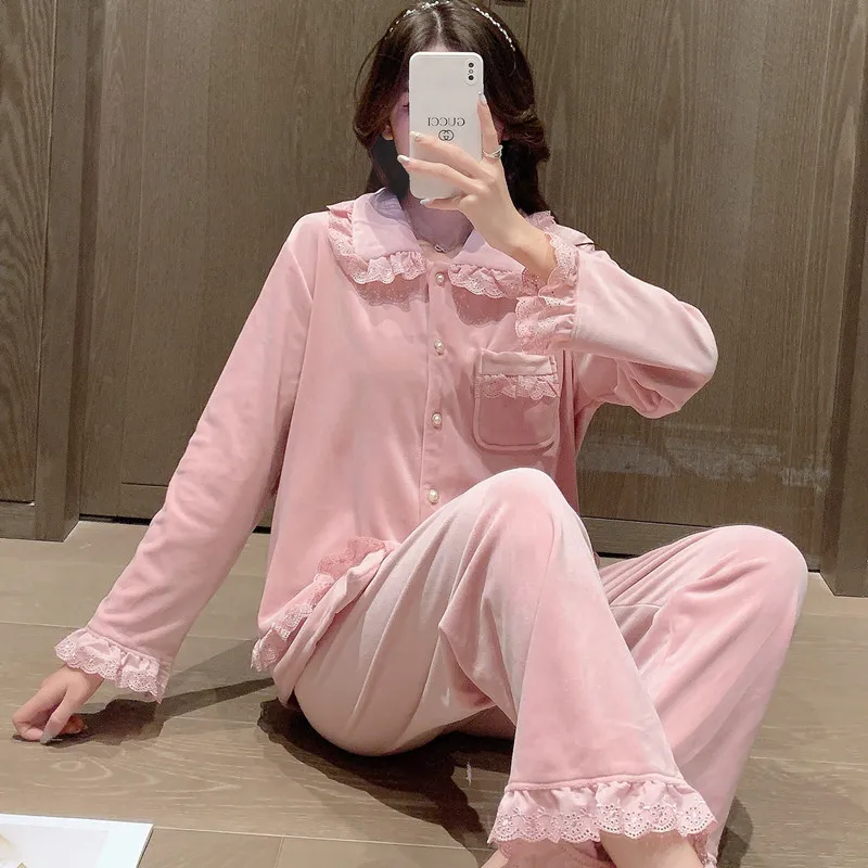 Twinset island Velvet Pajamas Set Women Long Sleeve Pijamas Suit Autumn Winter Female Lace Sleepwear Nightsuits Homewear
Twinset island Velvet Pajamas Set Women Long Sleeve Pijamas Suit Autumn Winter Female Lace Sleepwear Nightsuits Homewear