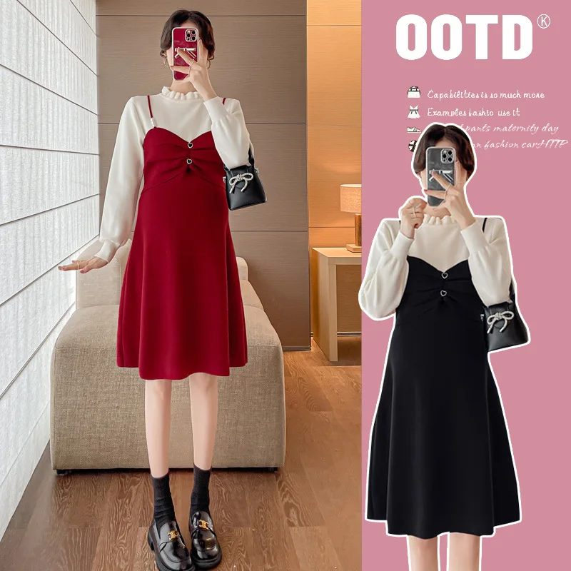 Maternity Patchwork Knit Dresses New Clothes For Pregnant Women Fashion Boat Neck Thicken Dresses Pregnancy Sweater Dress 
Maternity Patchwork Knit Dresses New Clothes For Pregnant Women Fashion Boat Neck Thicken Dresses Pregnancy Sweater Dress