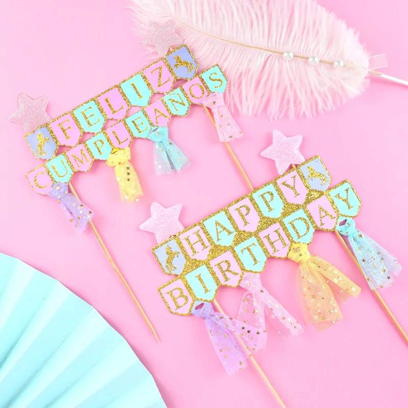 Feliz Cumpleanos Party Cake Topper Spanish Star Glitter DIY Kids Happy Birthday Cupcake Toppers For Baby Shower Party Supplies
Feliz Cumpleanos Party Cake Topper Spanish Star Glitter DIY Kids Happy Birthday Cupcake Toppers For Baby Shower Party Supplies